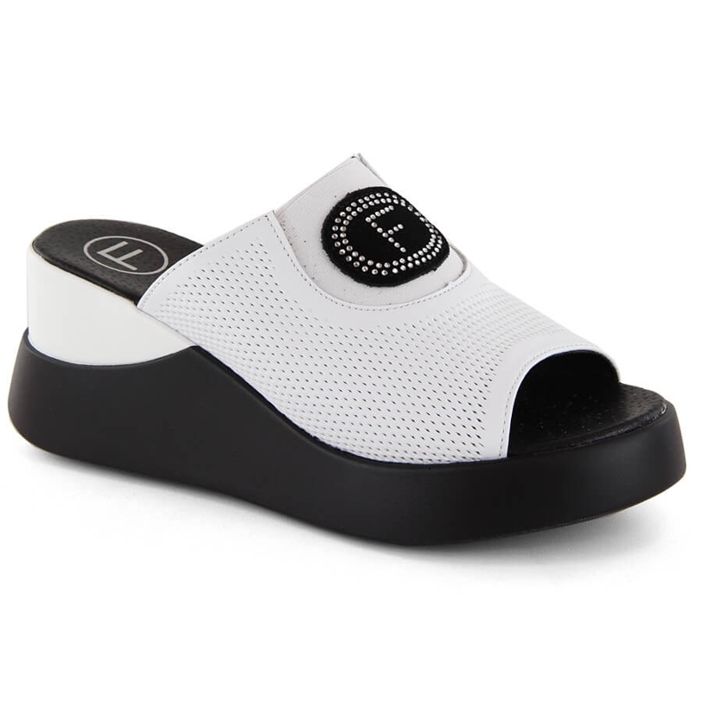 Sandalias cuña mujer piel calada blanco Filippo DK6141