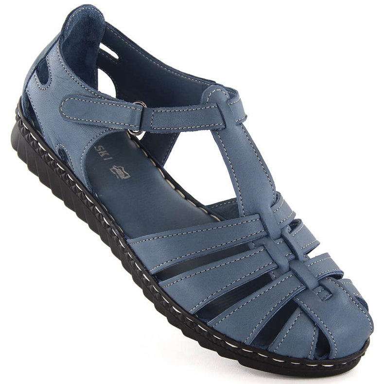 Sandalias de mujer de piel totalmente calada, azul, T.Sokolski A88
