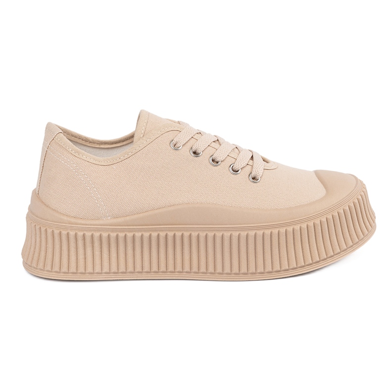 Deportivas mujer beige con cordones y plataforma