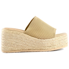 Chanclas alpargatas con cuña alta con hilo dorado