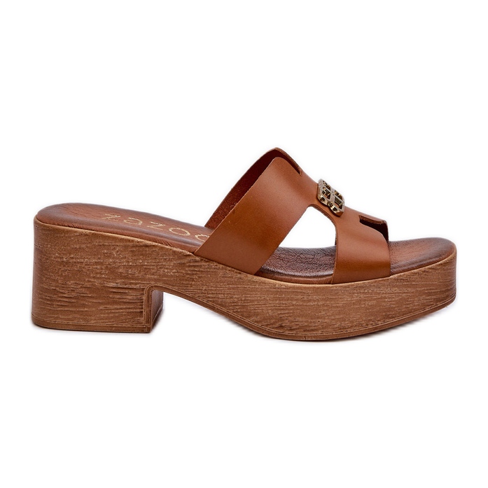 Zazoo 40412 Chanclas Mujer Elegantes De Piel Con Adorno Dorado, Marrón