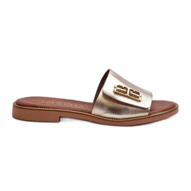 Zazoo 40384 Chanclas Elegantes de Piel para Mujer, Dorado