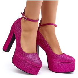 Flyfor Zapatos de tacón alto fucsia con purpurina rosado Flyfor Zapatos de tacón alto fucsia con purpurina rosado