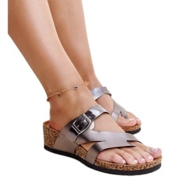 Mules cuña gris metalizado Donata