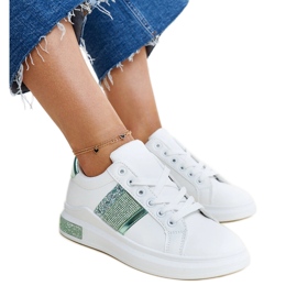 Deportivas Giulia blancas y verdes con pedrería blanco