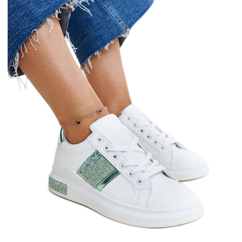 Deportivas Giulia blancas y verdes con pedrería blanco Deportivas Giulia blancas y verdes con pedrería blanco