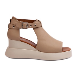 Jezzi Sandalias De Mujer Con Plataforma Y Cuña Confeccionadas En Piel Ecológica, Beige Hloeli