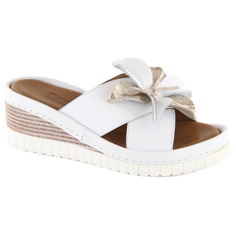 Pantuflas mujer cómodas de piel con cuña y flor, blanco Artiker 54C0537 Pantuflas mujer cómodas de piel con cuña y flor, blanco Artiker 54C0537