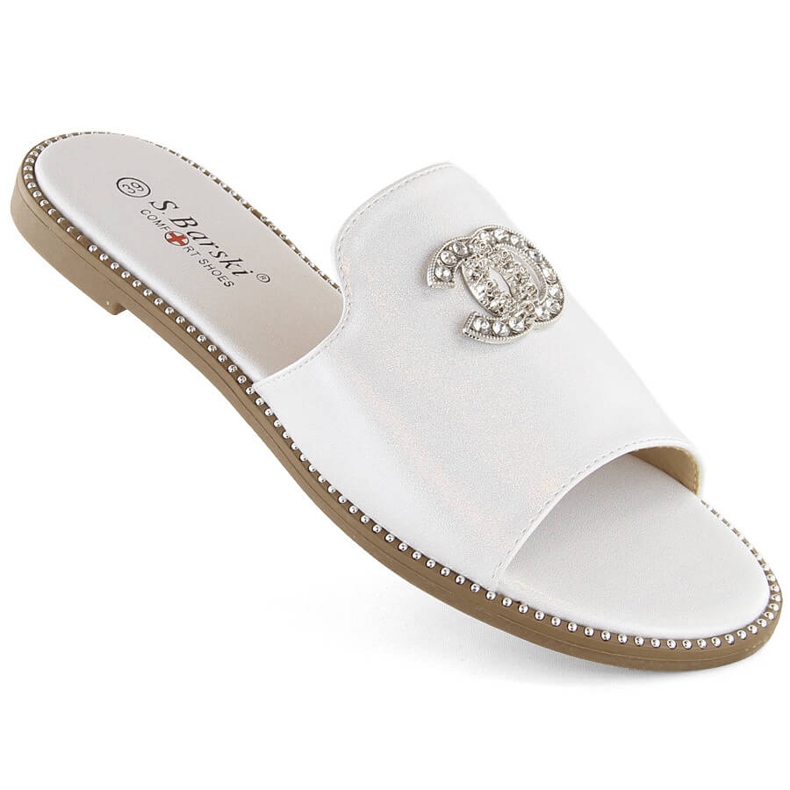 Chanclas de mujer cómodas con circonitas, blanco S.Barski 050