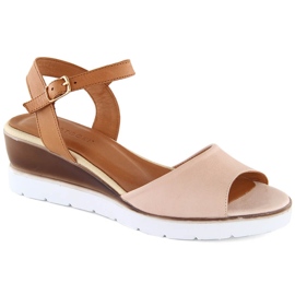 Sandalias cuña mujer piel rosa Potocki 77300 rosado