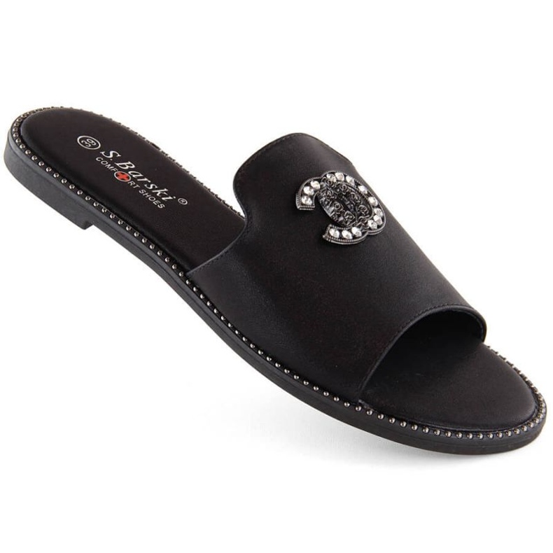 Cómodas chanclas con pedrería S.Barski W OLI258A, negro