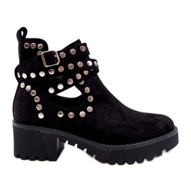 Ideal Shoes Botines Mujer Ante Con Tachuelas Decorativas, Negro