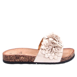 Sebill Chanclas de corcho beige con flores