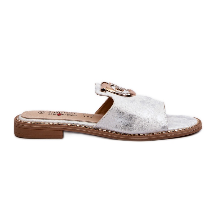 Chanclas Mujer Elegantes Brillantes Con Decoración S.Barski KV27-032 Plata
