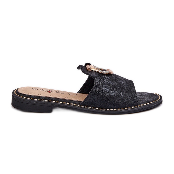 Chanclas Mujer Elegantes Brillantes Con Decoración S.Barski KV27-032 Negro