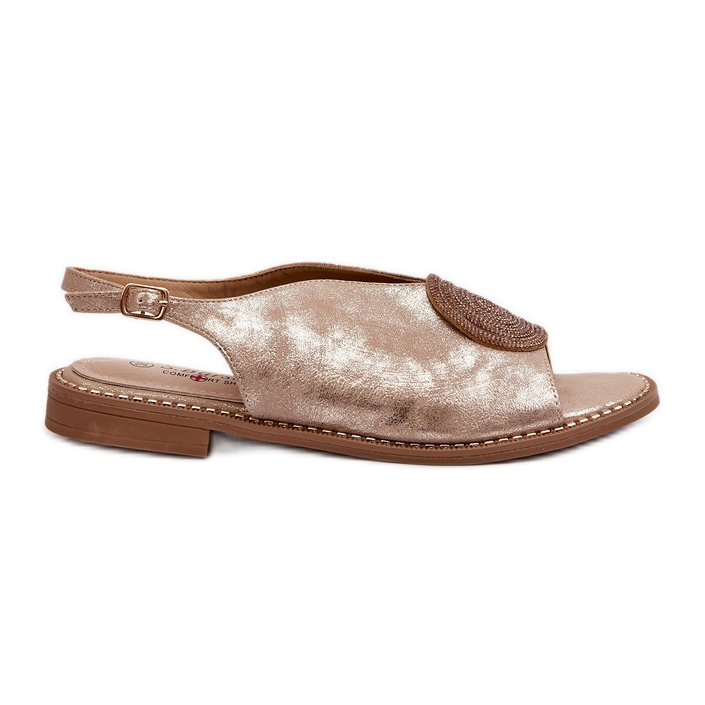Sandalias De Mujer Con Decoración En Tacón Plano S.Barski KV24-057 Dorado