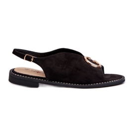 Sandalias Mujer Elegantes Con Adorno, Ante Ecológico S.Barski KV27-058 Negro