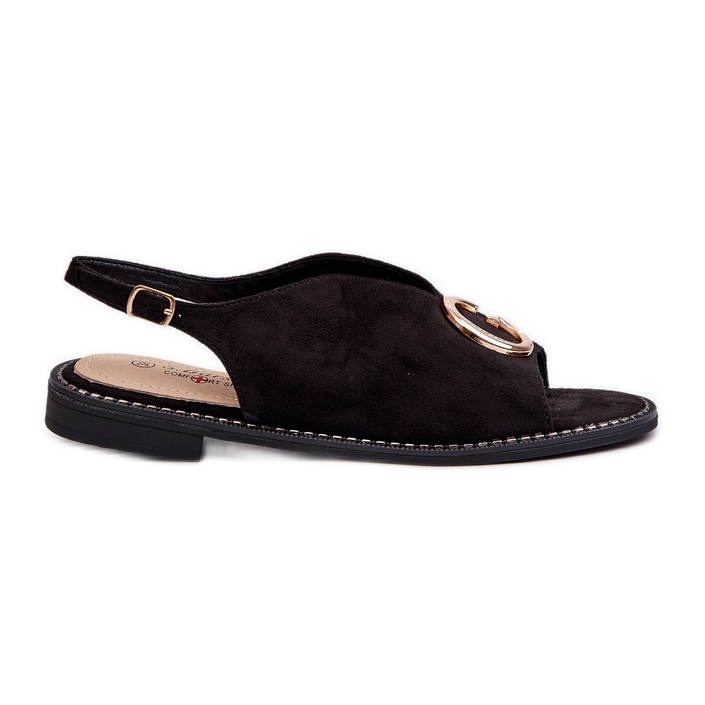 Sandalias Mujer Elegantes Con Adorno, Ante Ecológico S.Barski KV27-058 Negro Sandalias Mujer Elegantes Con Adorno, Ante Ecológico S.Barski KV27-058 Negro