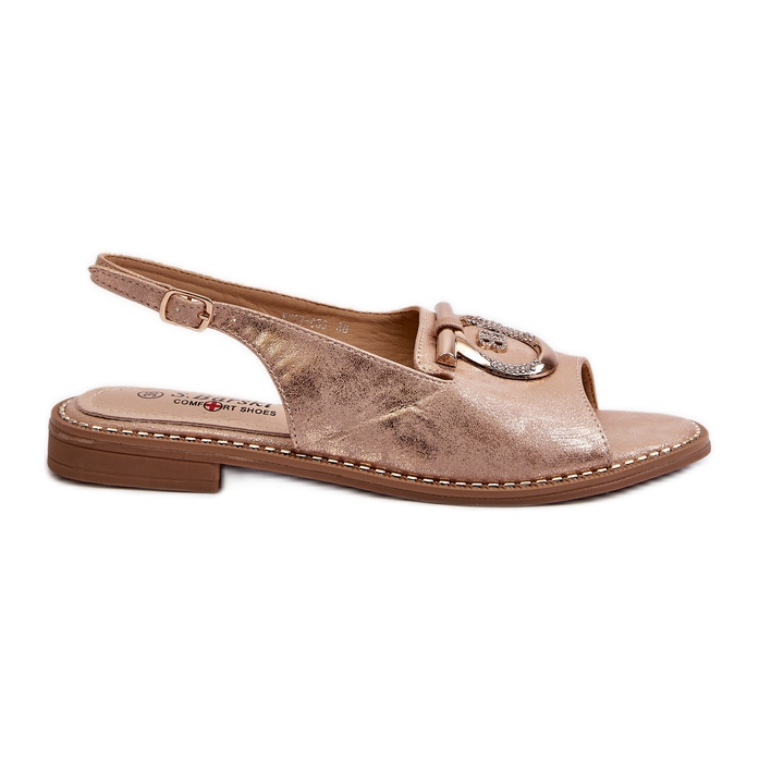 Sandalias de mujer elegantes con decoración dorada en tacones planos, oro rosa S.Barski KV27-053 dorado Sandalias de mujer elegantes con decoración dorada en tacones planos, oro rosa S.Barski KV27-053 dorado