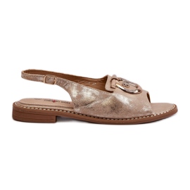 Sandalias de mujer elegantes con decoración dorada en tacones planos, dorado S.Barski KV27-053