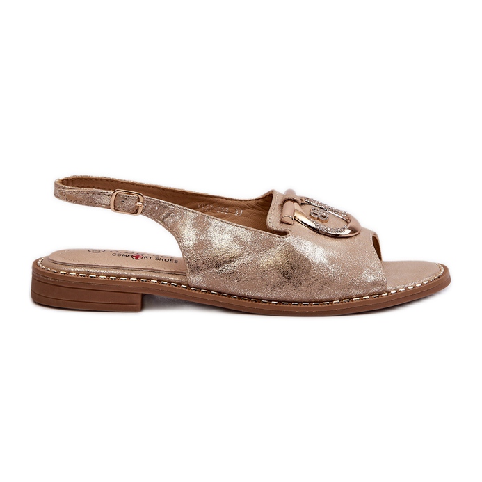 Sandalias de mujer elegantes con decoración dorada en tacones planos, dorado S.Barski KV27-053