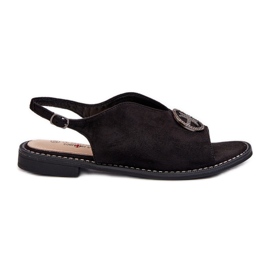 Sandalias De Mujer Con Decoración Dorada Ante Ecológico S.Barski KV27-059 Negro