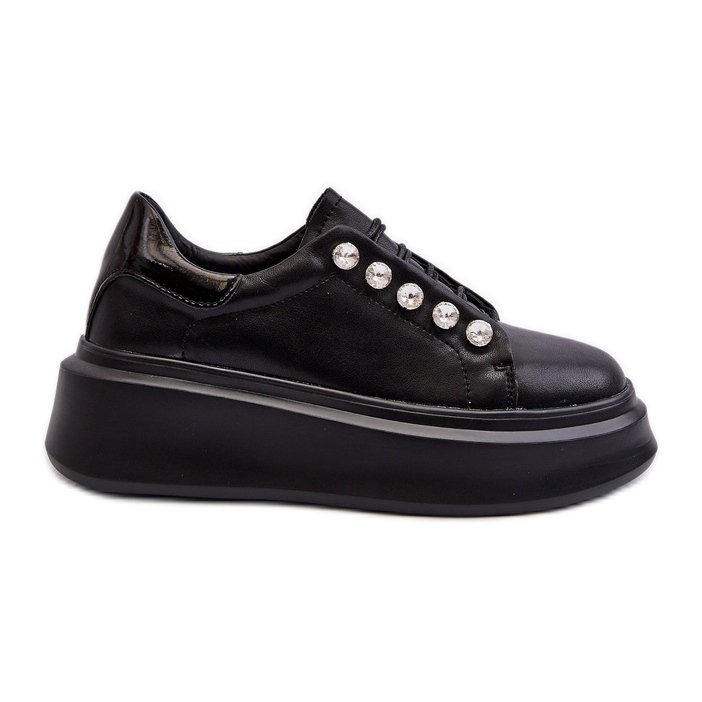 Zapatillas de mujer de piel con plataforma enorme negras S.Barski LR628 negro
