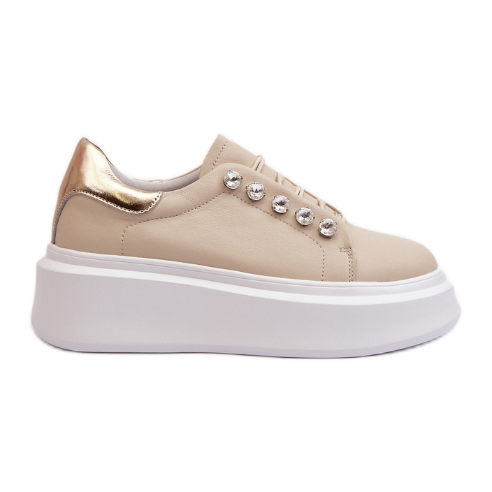 Zapatillas de mujer de piel con plataforma enorme beige S.Barski LR628