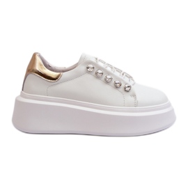 Zapatillas de mujer de piel con plataforma enorme blancas S.Barski LR628 blanco