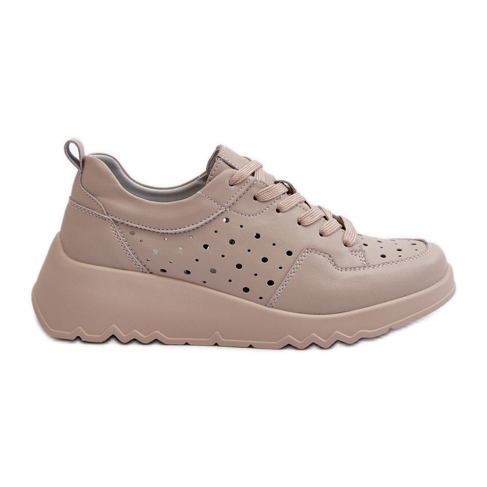 Deportivas Cuña Caladas Mujer, Piel Natural, Beige S.Barski LR482