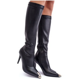 S.Barski MR870-59 Botas de tacón alto de piel por encima de la rodilla, Negro