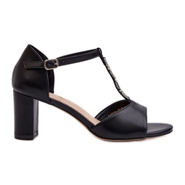 Sandalias Mujer Tacón Alto Con Tira Decorativa, Piel Ecológica, Triavera Negra negro