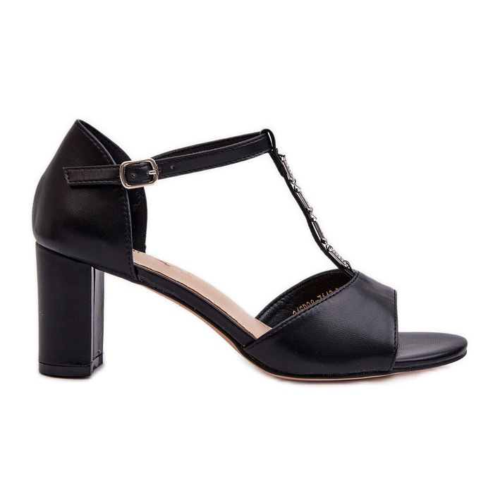 Sandalias Mujer Tacón Alto Con Tira Decorativa, Piel Ecológica, Triavera Negra negro
