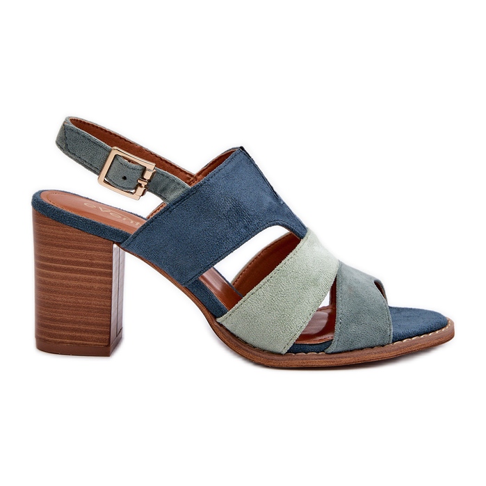 Sandalias de Mujer Confeccionadas en Ante Ecológico con Tacón Alto, Azul Qutima Sandalias de Mujer Confeccionadas en Ante Ecológico con Tacón Alto, Azul Qutima