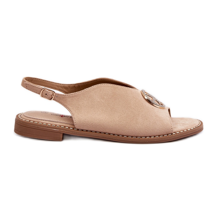 Sandalias De Mujer Con Decoración Dorada Ante Ecológico S.Barski KV27-059 Beige