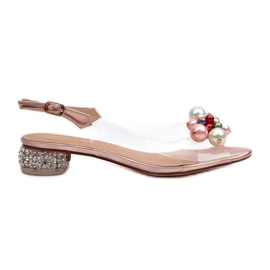 S.Barski Sandalias Tacón Bajo Transparente Con Decoración Oro Rosa D&amp;A MR38-368 rosado