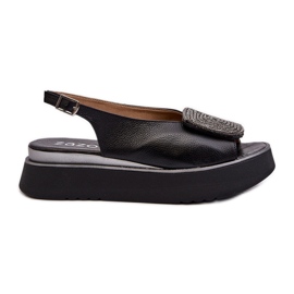 Zazoo 1786 Sandalias de Mujer de Piel con Plataforma y Adorno, Negro