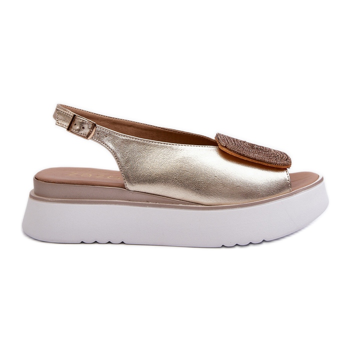 Zazoo 1786 Sandalias de Mujer de Piel con Plataforma y Adorno Dorado