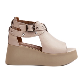 Zazoo 1732 Sandalias con Cuña de Piel, Beige