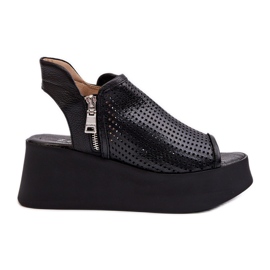 Zazoo 1792 Sandalias De Cuña Caladas De Piel, Negro