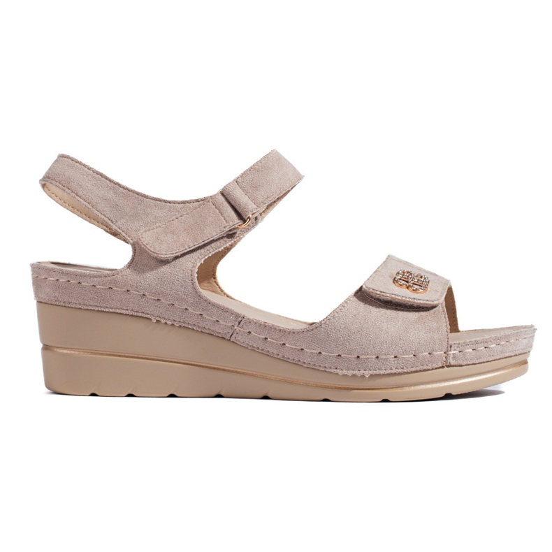 Sandalias de cuña de ante beige marrón