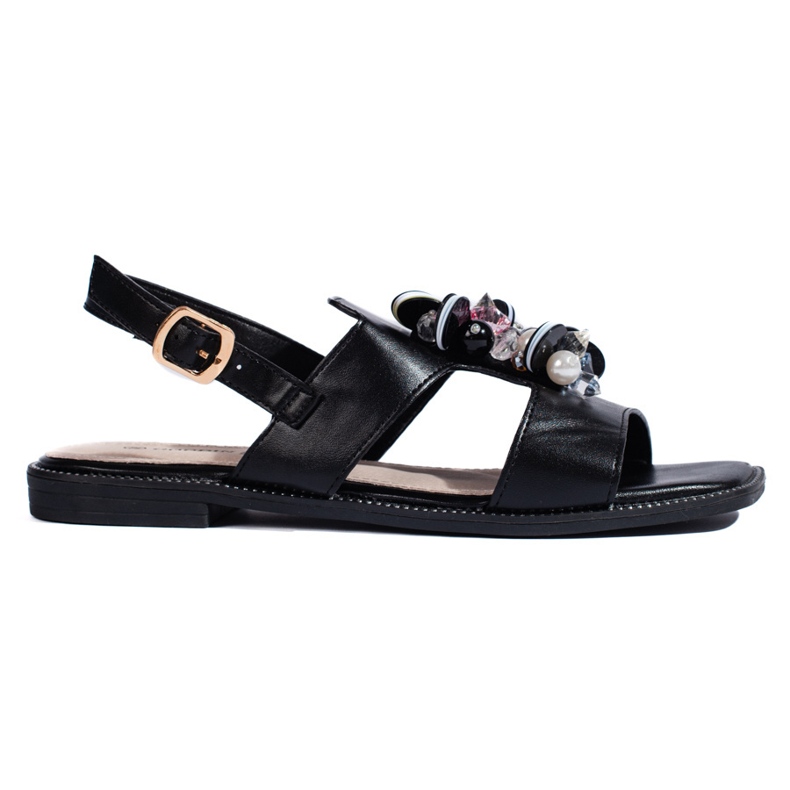 Sandalias de mujer negras con adorno. negro