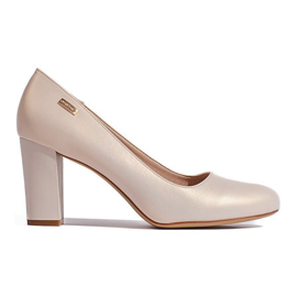 Sergio Leone Zapatos de salón cómodos de tacón para mujer en color beige.