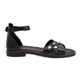 Zazoo 40378 Sandalias Planas Mujer Piel, Negro