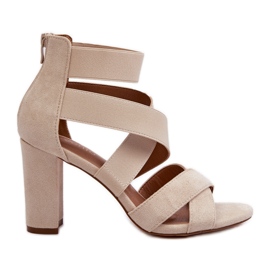 Sandalias Mujer Tacón Alto Con Tiras Beige Obissa