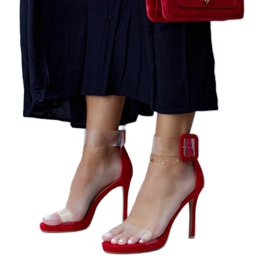 Sandalias Janan de tacón alto con parte superior transparente rojo