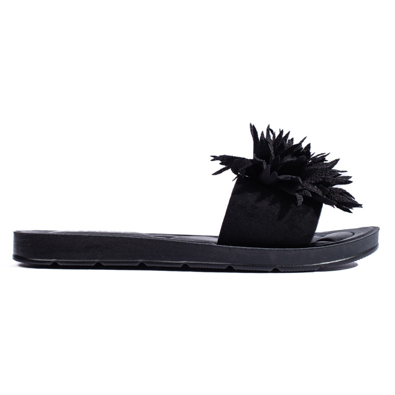 Chanclas de mujer negras con flor. negro