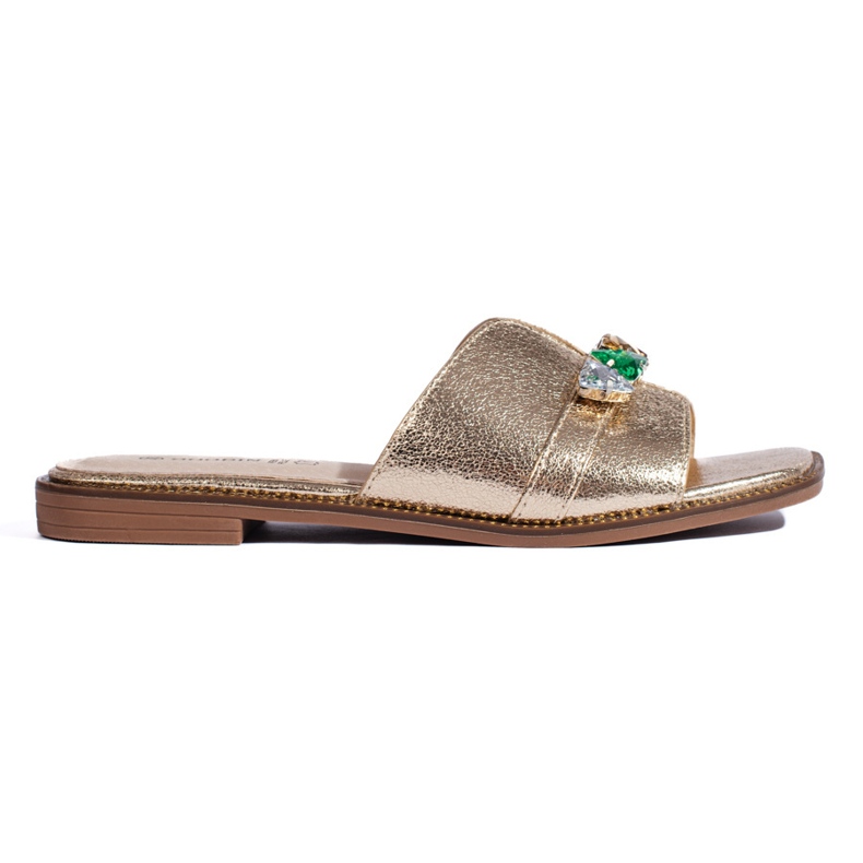 Chanclas de mujer doradas con piedras. dorado