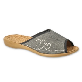 Pantuflas de mujer befado con inserción de corcho PU 254D146, corazones grises