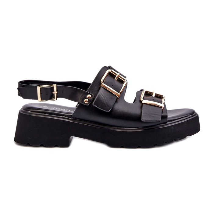 Sandalias de Mujer con Hebillas, Piel Ecológica, Negro